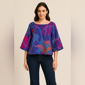 Morgan Carper (Anthropologie) Abstract Print Balloon Sleeve Top | Size M